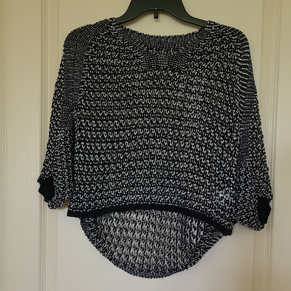 SHEIN Black and Silver Mesh High-low Top with Batwing Sleeves Size S